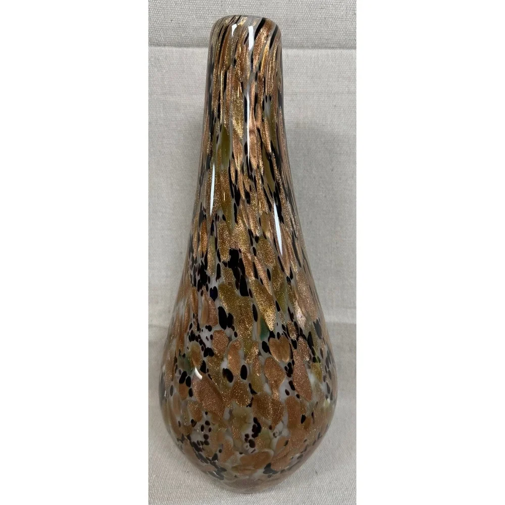 Vintage Italian Murano Style Art Glass Vase Gold Copper Aventurine 12